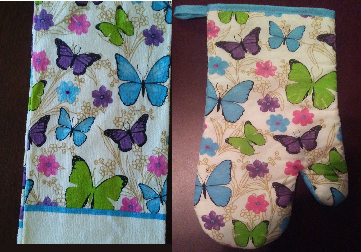 thumbnail image 2 of Gold & Pink Butterfly Kitchen Towels - 16x24 Inch Preppy Girly Dish Towels 2 of 13